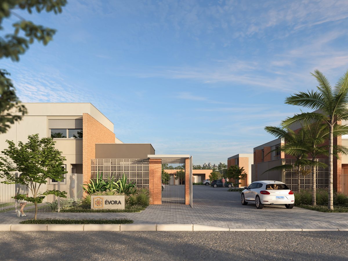 Entrance to the Évora development, with the brand sign by the gate.